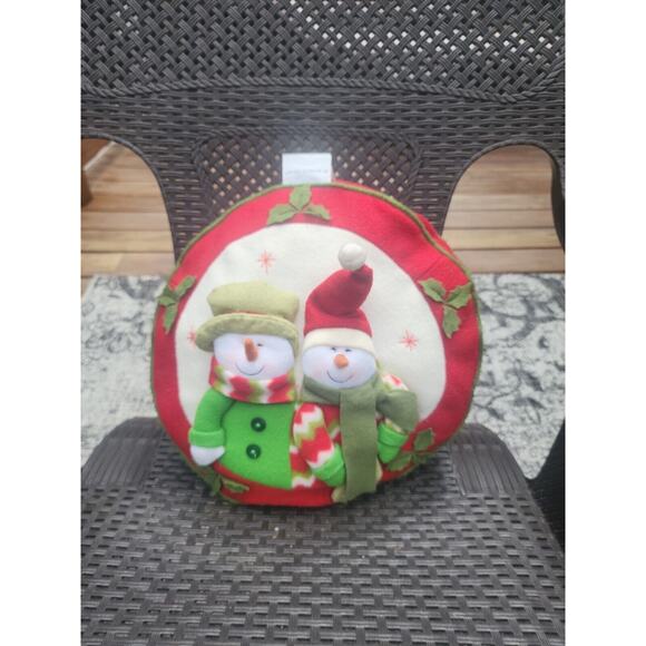 St. Nicholas Square 3D Round Holiday Pillow w/ Snowmen - Picture 1 of 14